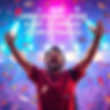 A happy person with arms raised, celebrating after receiving nine rewards from an app's extra ads, with colorful confetti around them.
