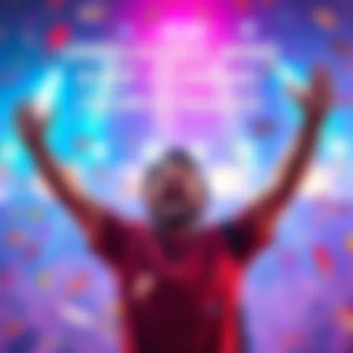 A happy person with arms raised, celebrating after receiving nine rewards from an app's extra ads, with colorful confetti around them.