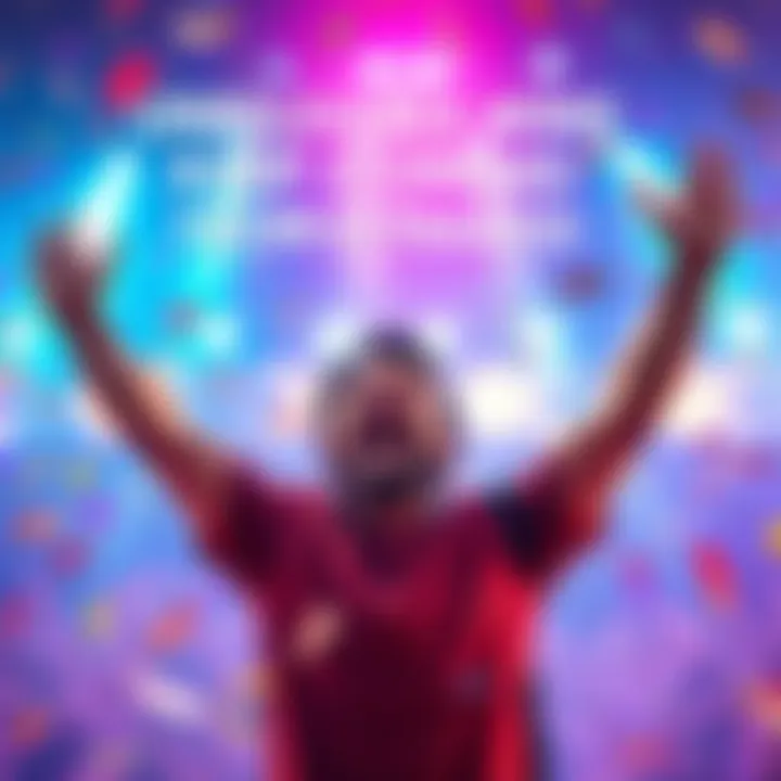 A happy person with arms raised, celebrating after receiving nine rewards from an app's extra ads, with colorful confetti around them.
