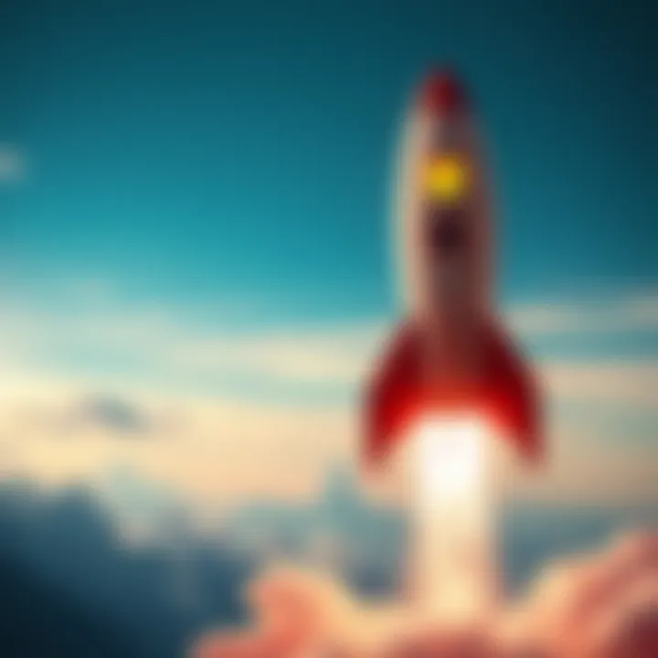 A rocket launching into a bright sky, symbolizing upcoming innovations and developments.