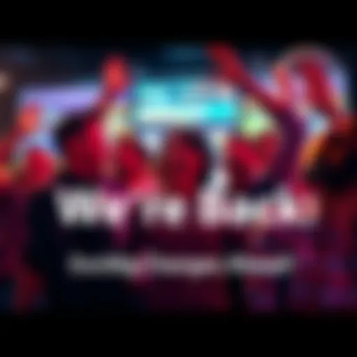 A joyful team celebrating their return with new features and updates.