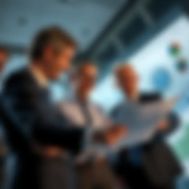 A group of business executives reviewing charts and graphs related to hbar ownership and equity compensation.