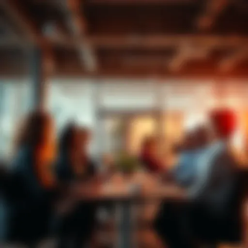A group of diverse professionals discussing BS solutions in a modern office setting, showing teamwork and collaboration.