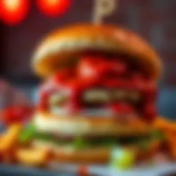 A close-up of a burger loaded with extra ketchup, highlighting the trend of customization in meals