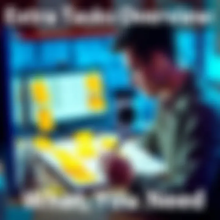 A person looking at a checklist with highlighted extra tasks, surrounded by sticky notes and a computer