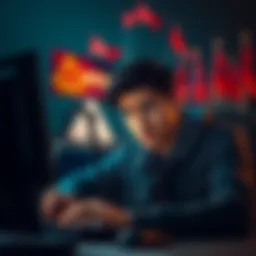 A person looking worried while checking their cryptocurrency wallet on a computer, with warning symbols and red flags in the background.