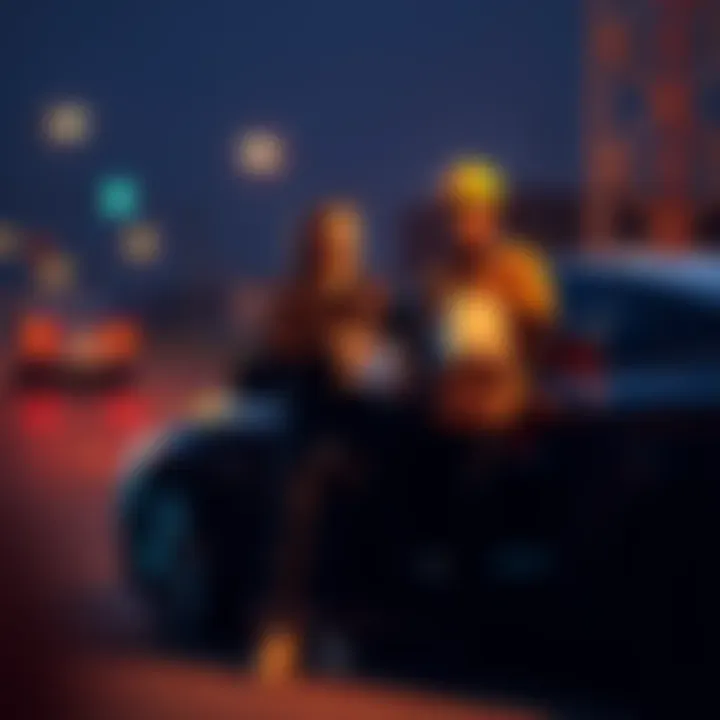 A worried person standing next to a car with a fake delivery driver holding a package, representing a scam in San Francisco.