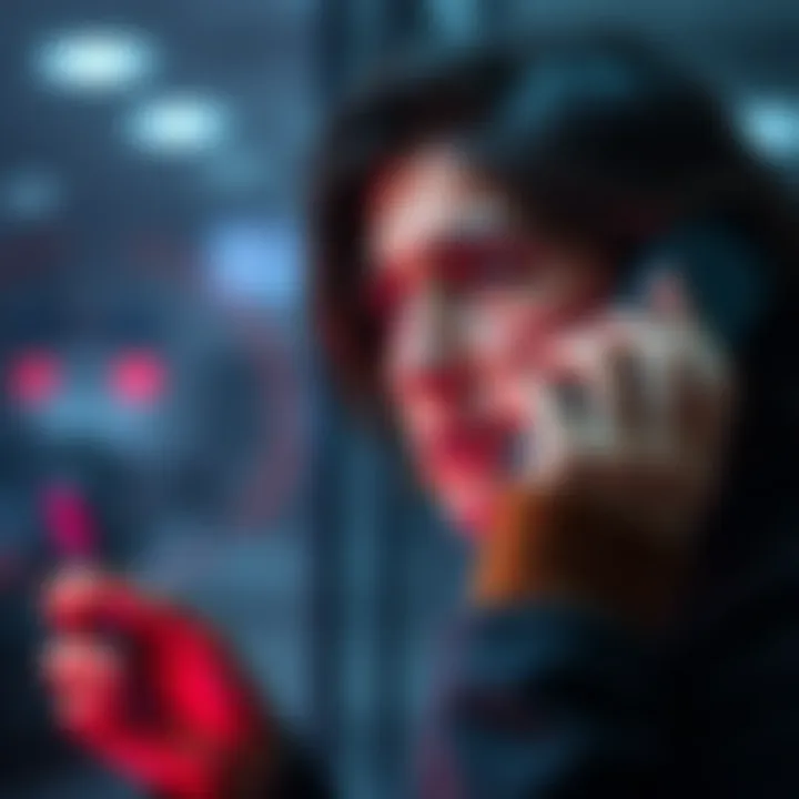 Fake Security Call Warning A person receiving a phone call with a worried expression, showing a warning about scams.