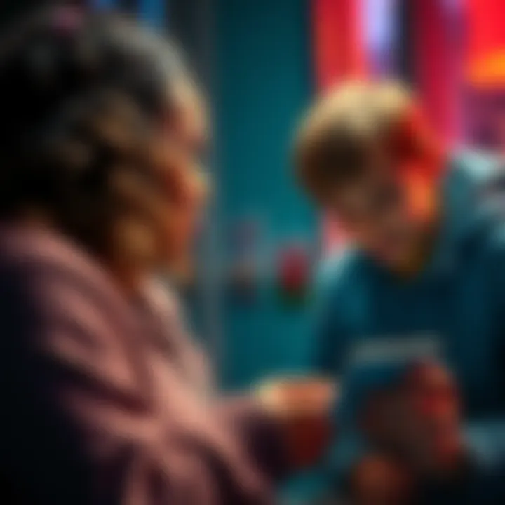 A parent and child looking at a Junior Revolut card while planning a trip to Wales
