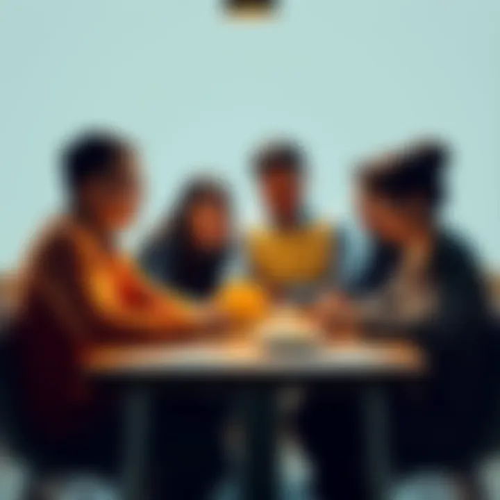 A family gathered around a table talking about Bitcoin wealth and financial planning