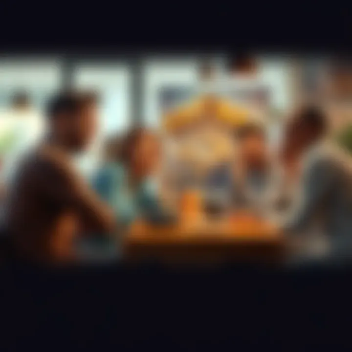 A family sitting around a table, discussing the cryptocurrency Kaspa with mixed expressions of curiosity and skepticism.