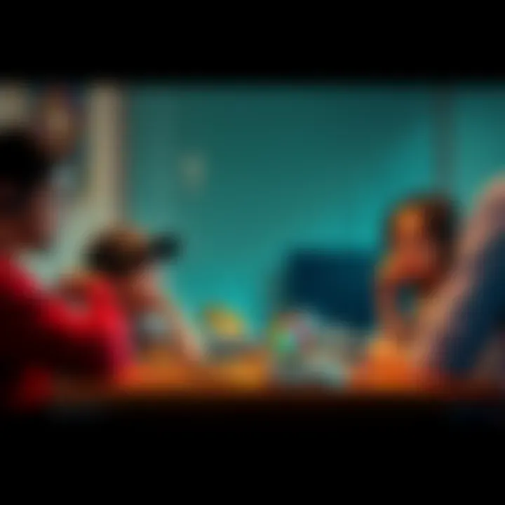 A family gathered around a table, talking about cryptocurrency involvement with interest and curiosity.