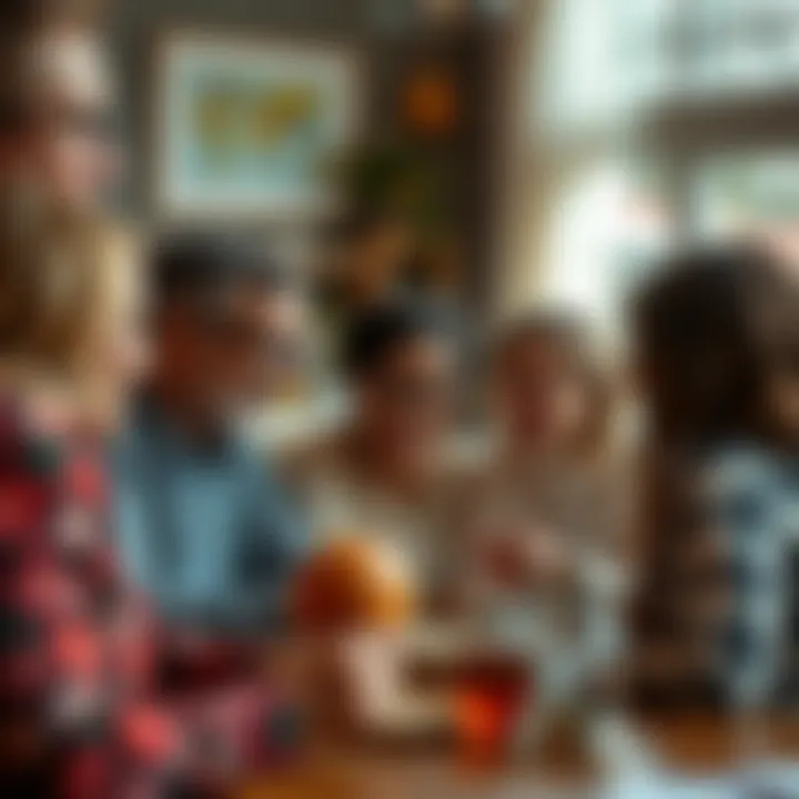 A warm gathering of family members enjoying time together, sharing stories and laughter.