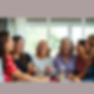 A group of women from different generations laughing together at a family gathering, illustrating a trend in bust size within the family.