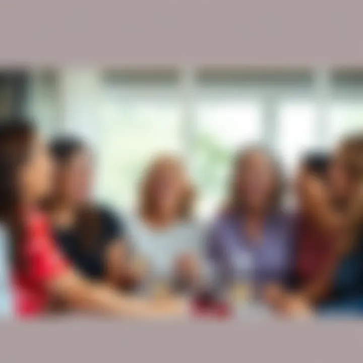 A group of women from different generations laughing together at a family gathering, illustrating a trend in bust size within the family.