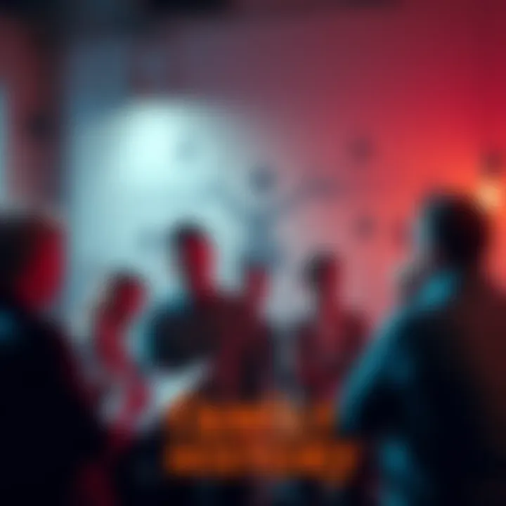 A group of people engaged in conversation about family history, with a family tree graphic in the background, highlighting ancestral connections.