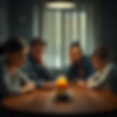 A family sitting at a table looking stressed, with two parents appearing frustrated and children looking upset.