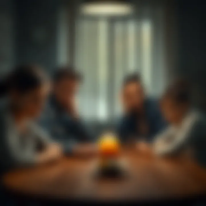 A family sitting at a table looking stressed, with two parents appearing frustrated and children looking upset.