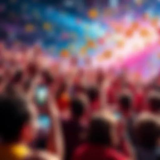 A crowd of fans reacting with excitement on social media. Colorful emojis and messages fill the screen, showing their enthusiasm.