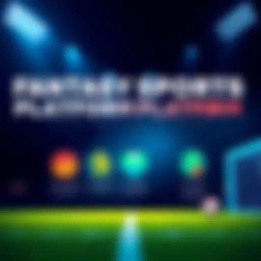 A graphic showing key features for a fantasy sports platform with icons representing statistics, user engagement, and game mechanics.