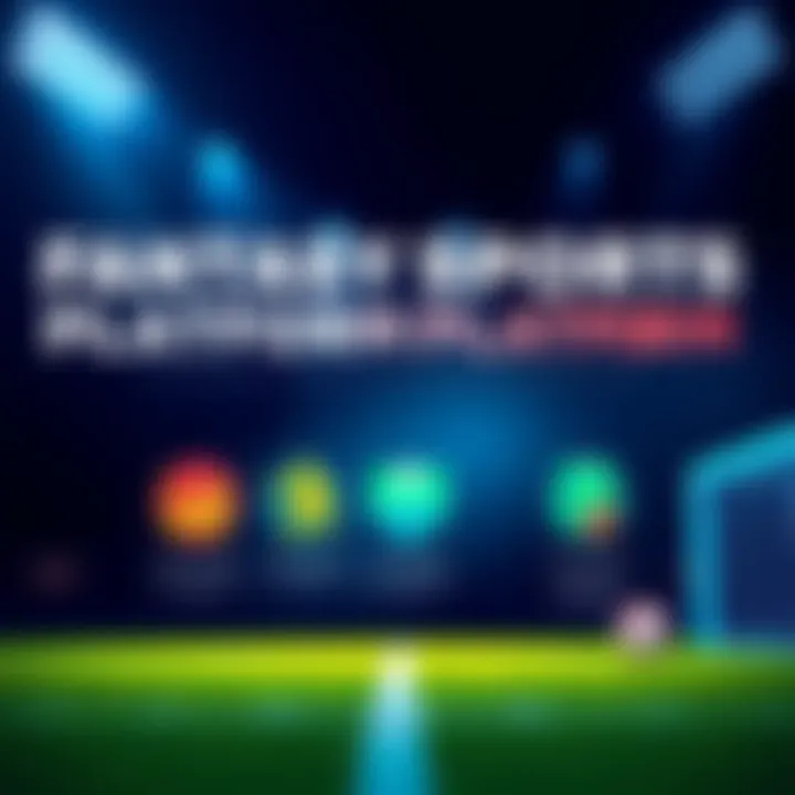 A graphic showing key features for a fantasy sports platform with icons representing statistics, user engagement, and game mechanics.