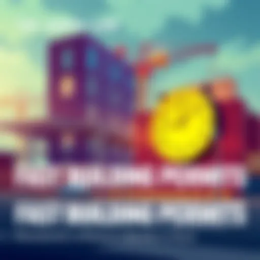 A digital illustration showing a construction site with a clock symbolizing quick building permit approvals using technology.