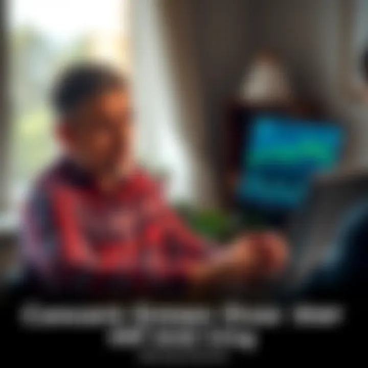A father and son sitting at a table, the son looks concerned as they discuss financial issues related to cryptocurrency and XRP hype, with a laptop open displaying crypto charts.