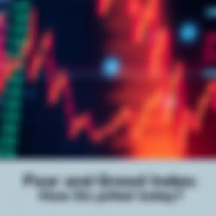 A graphical representation showing the current levels of fear and greed in the market, with fluctuating lines and indicators.