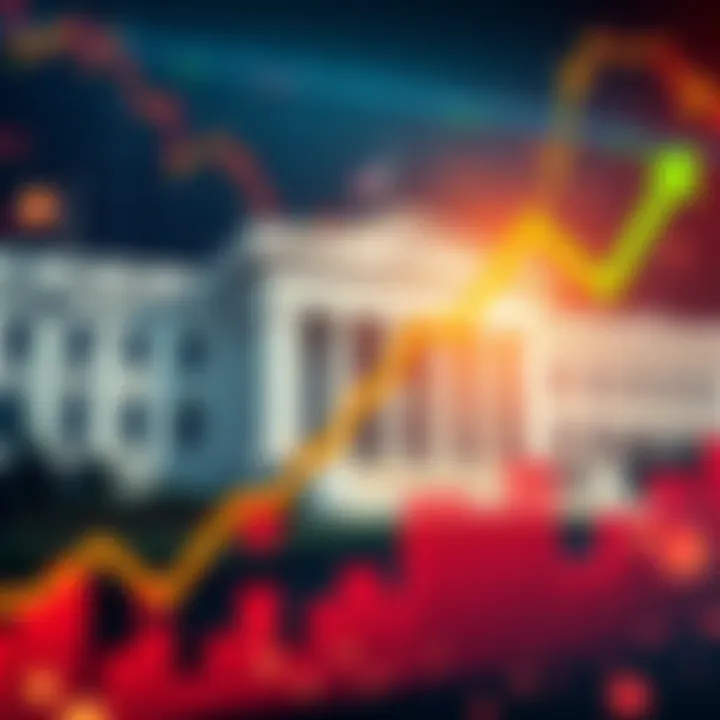 Graph showing Federal Reserve interest rate increase with stock market and bonds in the background