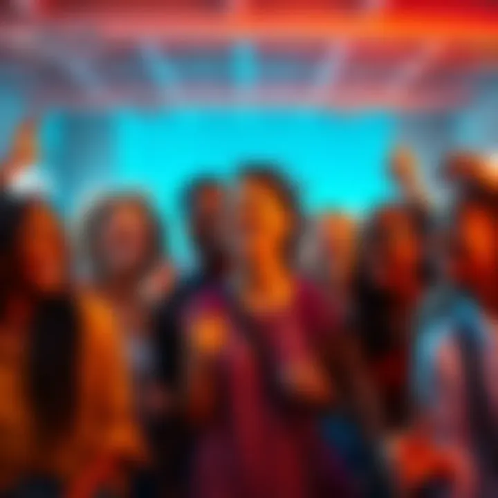 A diverse group of people laughing and sharing experiences, showcasing positivity in both happy and challenging moments.