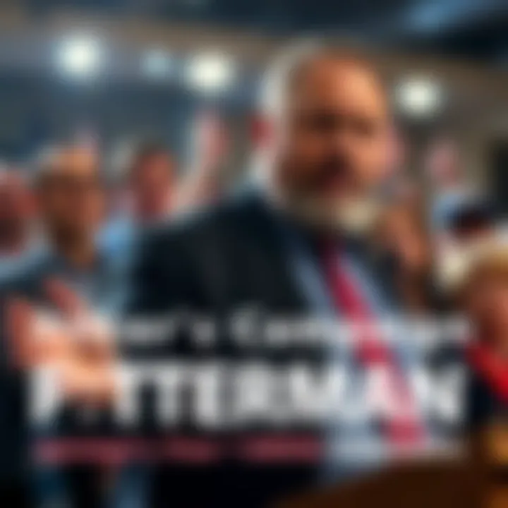 John Fetterman speaking at a campaign event, with concerned Democratic supporters in the background.