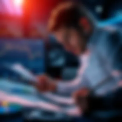 Individual analyzing charts and financial statements to recover from investment losses