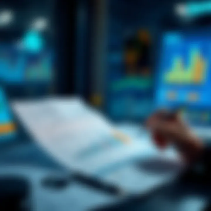 A person reviewing financial documents and charts to assess net gain or loss