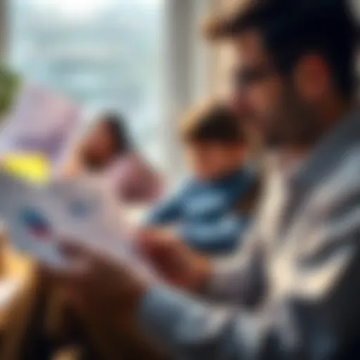 A 33-year-old person reviewing financial documents and charts, with a family photo in the background, symbolizing their goal of retiring at 55 while planning for children.