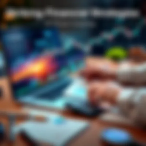 A person analyzing financial data and charts on a laptop with notes and a calculator nearby