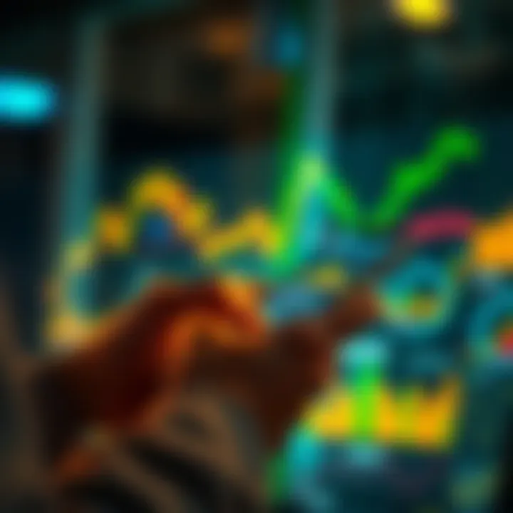 A person checking their phone with financial graphs and charts displayed, symbolizing efficient yield searching.