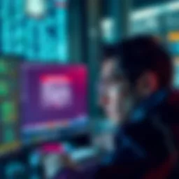 A person looking frustrated at a computer screen displaying error messages related to a financial service outage.