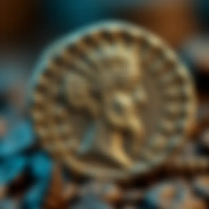 A close-up of an ancient silver coin featuring the Signis Receptis design on one side, showcasing its details and shine.