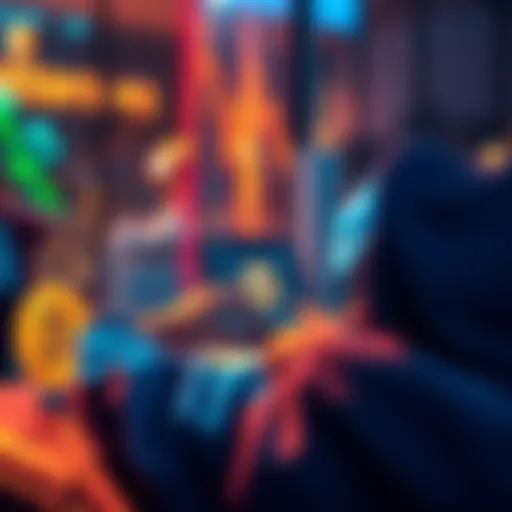 A person excitedly buying their first cryptocurrency on a laptop, with Bitcoin and Ethereum logos on the screen.