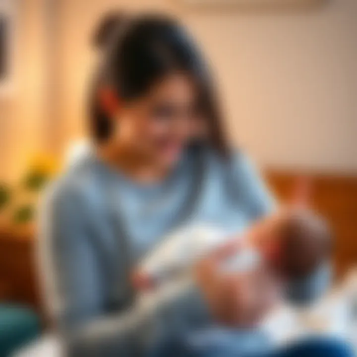 A new mother holding her 4-week-old baby, both smiling and sharing a moment together.