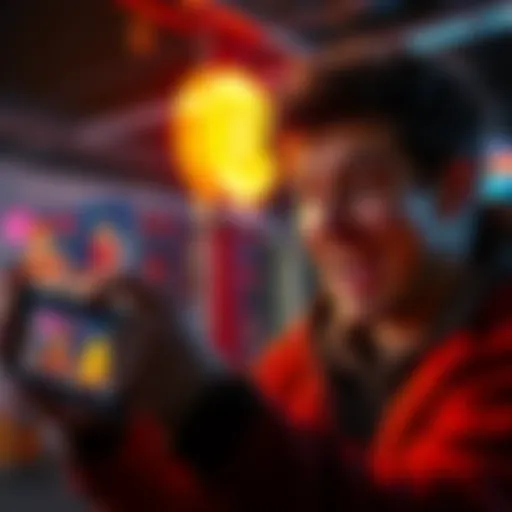 A person excitedly looking at their phone with a Bitcoin symbol on the screen, celebrating their first cryptocurrency investment.