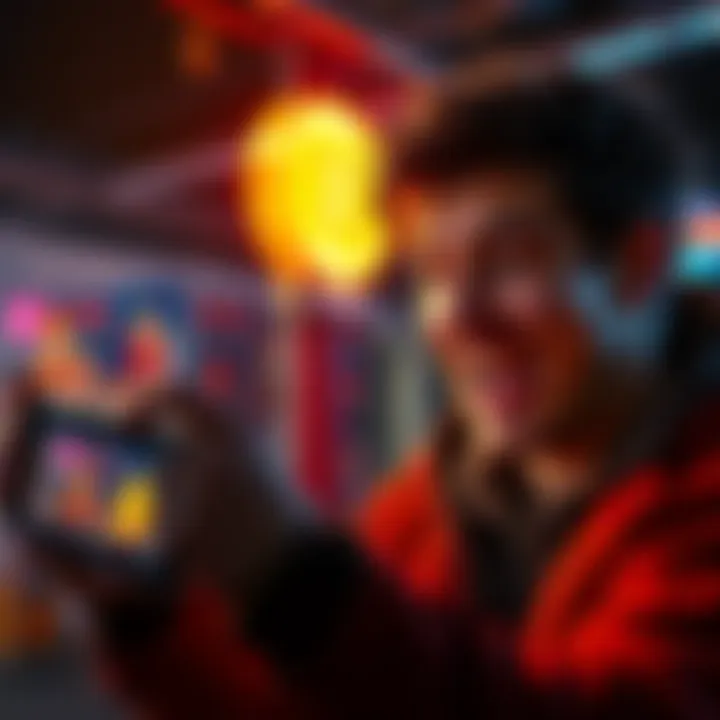 A person excitedly looking at their phone with a Bitcoin symbol on the screen, celebrating their first cryptocurrency investment.
