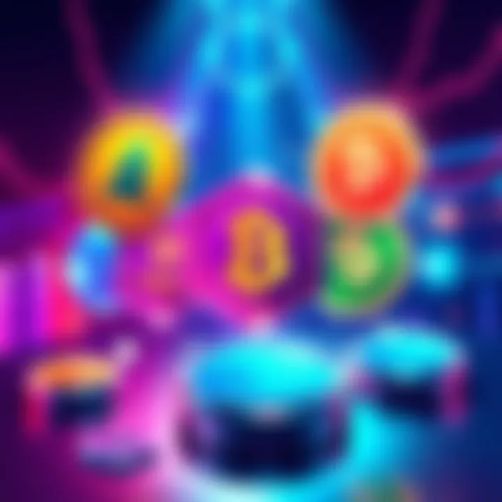 Illustration showing five crypto project ideas aimed at solving real problems and generating organic demand, with tokens represented visually as coins or digital assets