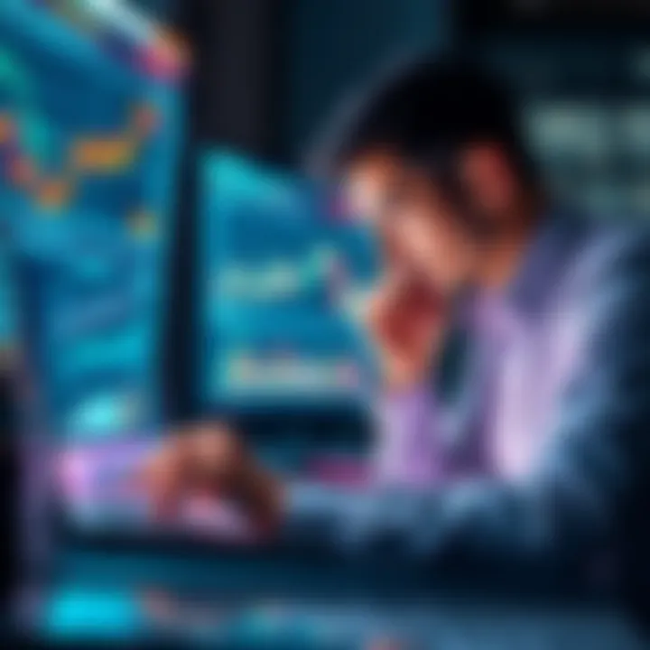 Flare Investment Decision A person looking at financial charts and graphs on a laptop, pondering an investment decision after a significant drop in value.