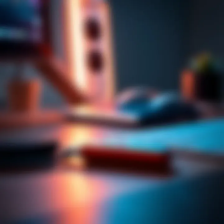 Flash Drive on Desk A flash drive placed on a desk next to a computer, symbolizing data storage and security.