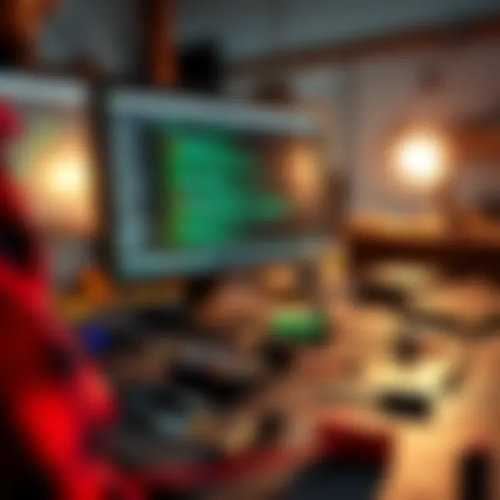 Close-up of a person setting up a DIY device using Jade software on a computer screen, with tools and components scattered on a workbench.