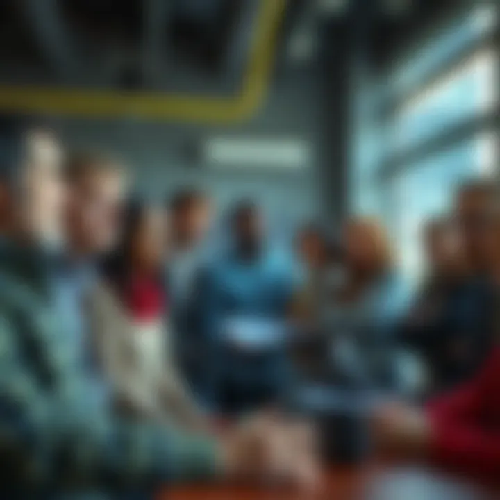 Flock Installers Voice Concerns Flock installers discussing concerns about being recorded during their work, showing various individuals in a casual meeting setting, some looking worried, others engaged in conversation.