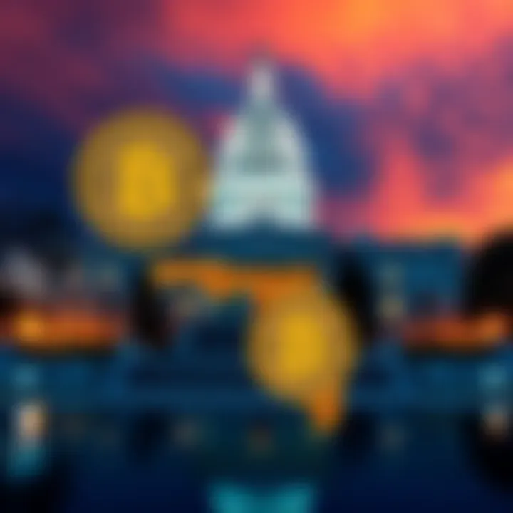 Florida state capitol building with a graphic overlay of Bitcoin symbols, representing the new bill for digital asset reserves.