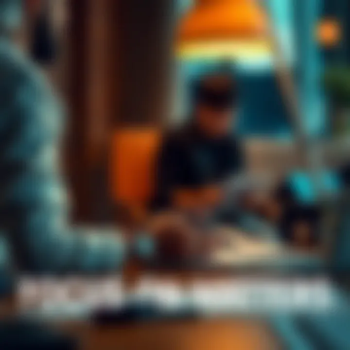 A person sitting at a desk with a notepad, focusing on a small pile of important tasks while ignoring distractions around them.