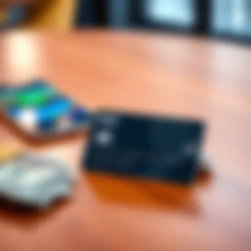 Close-up of the Fold credit card showcasing its reward percentage and design features on a wooden table with cash and a smartphone in the background.